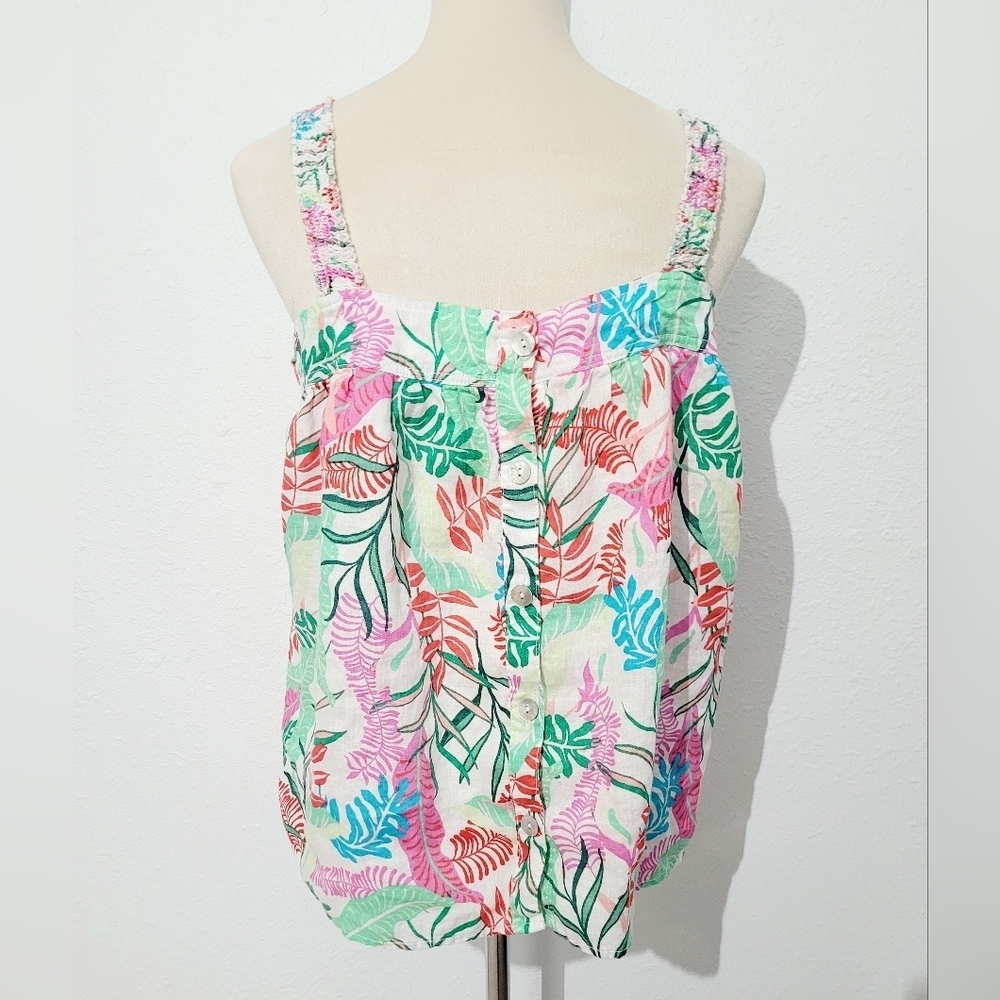 Cynthia Rowley Womens Tank Top Size M 100% Linen Colorful Tropical Leaf Print - Picture 5 of 10